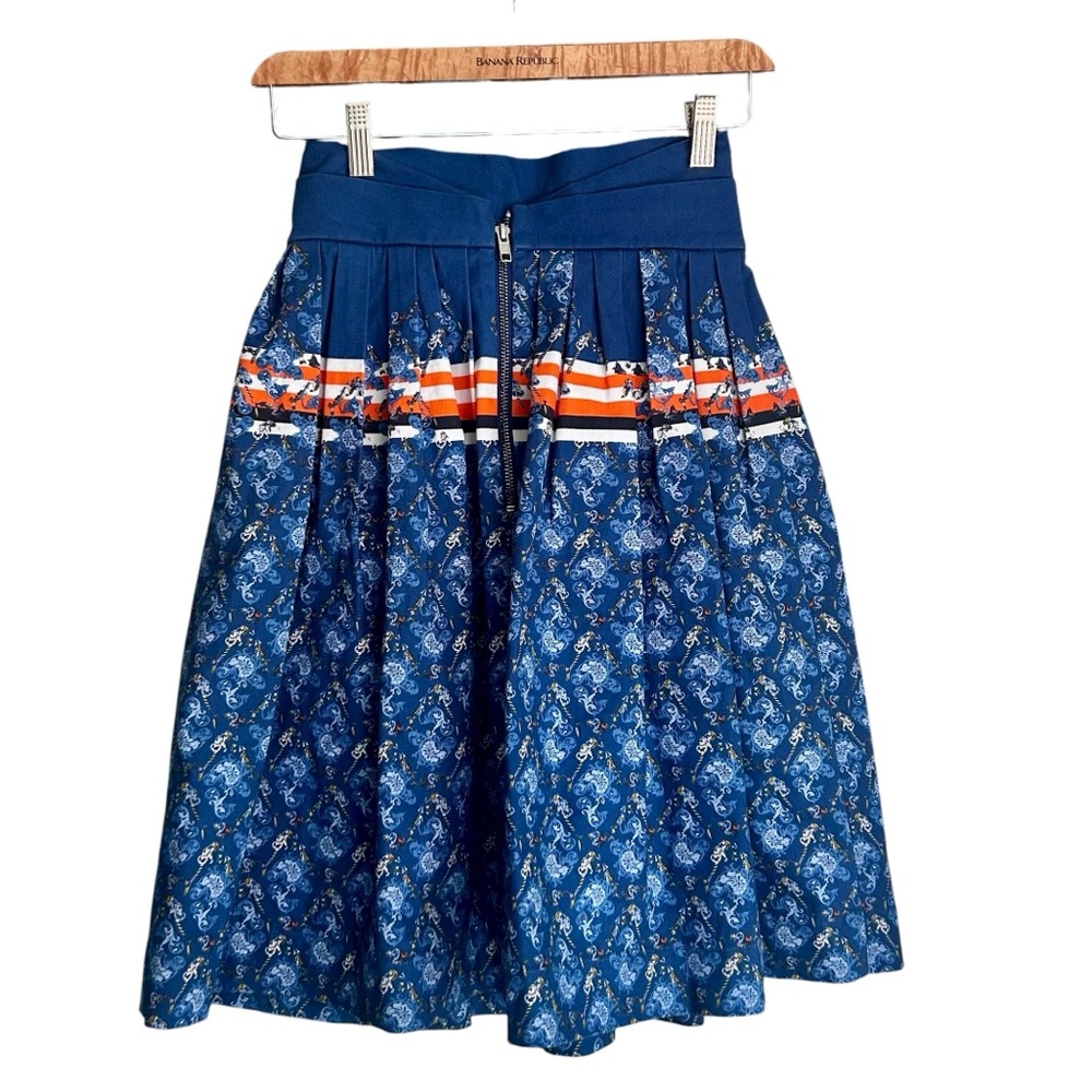 NWT Preen Line Paisley Blue Celine Skirt Pleated A-Line w/ Zip Pockets Sz XS - Picture 3 of 9